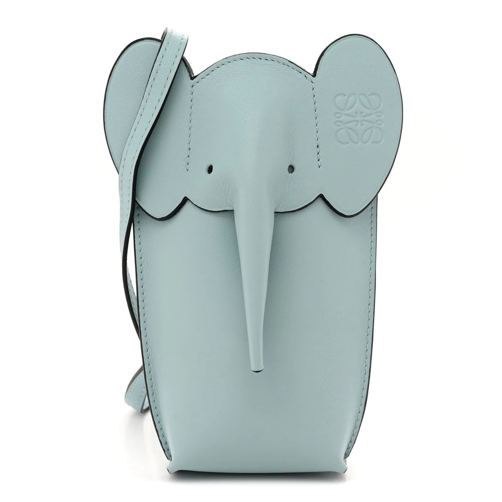 Loewe Dusty Blue Calfskin Leather Small Elephant Pouch Crossbody Bag Front replica handbags