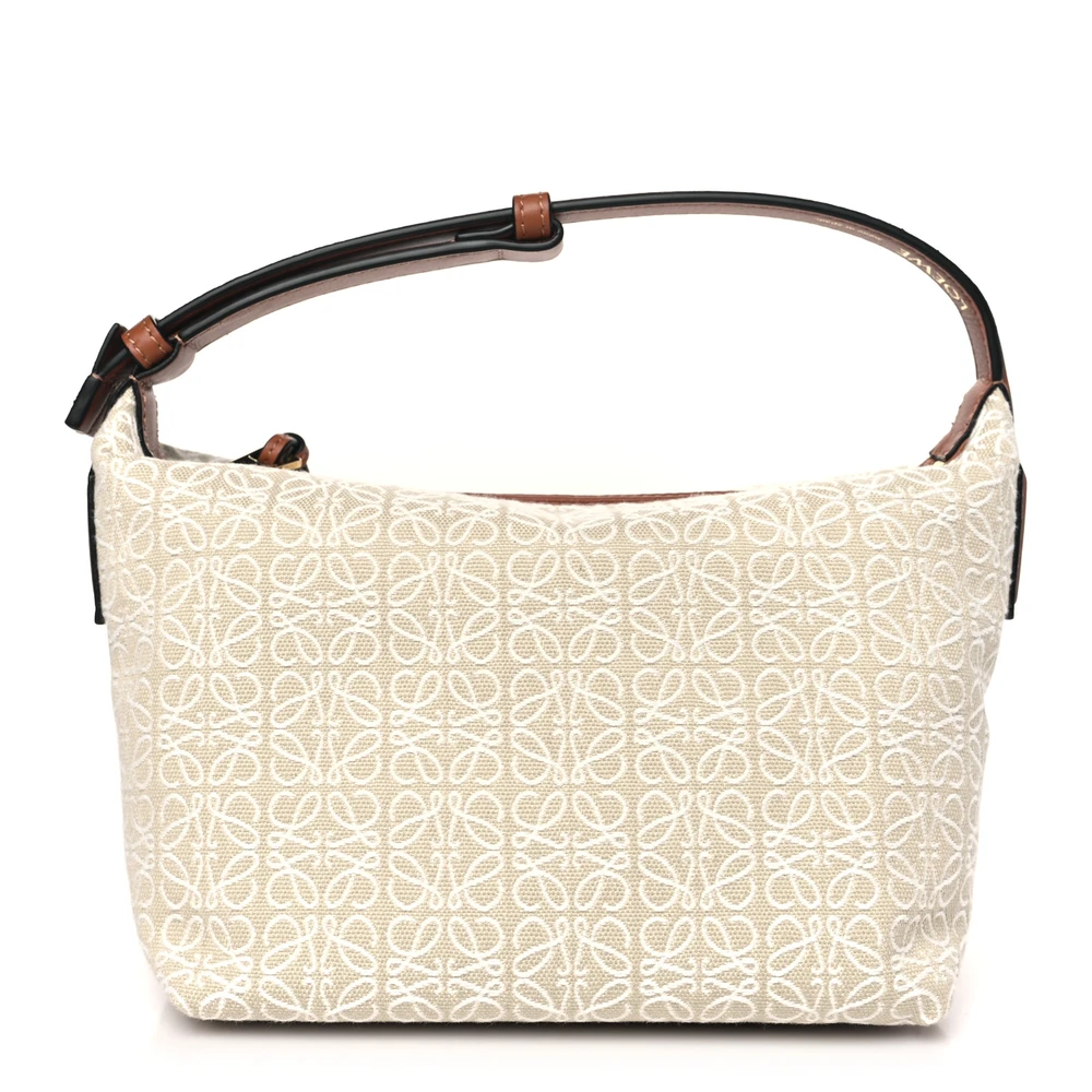 Loewe Ecru Tan Jacquard Anagram Calfskin Leather Small Cubi Bag Front replica handbags
