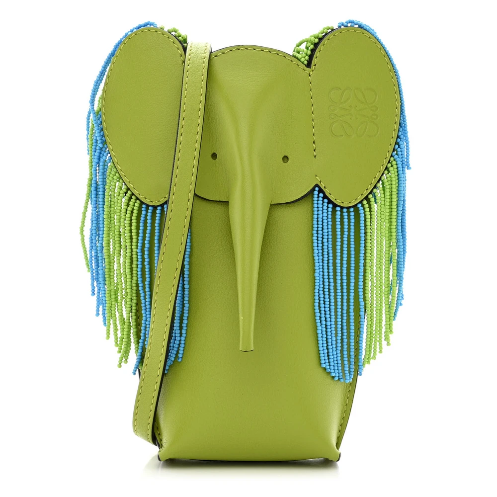 Loewe Green Calfskin Leather Small Elephant Pouch Crossbody Bag Front replica handbags