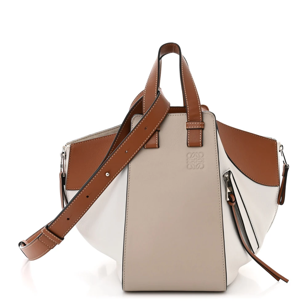 Loewe Light Oat Tan Calfskin Leather Small Hammock Shoulder Bag Silver Hardware Front replica handbags