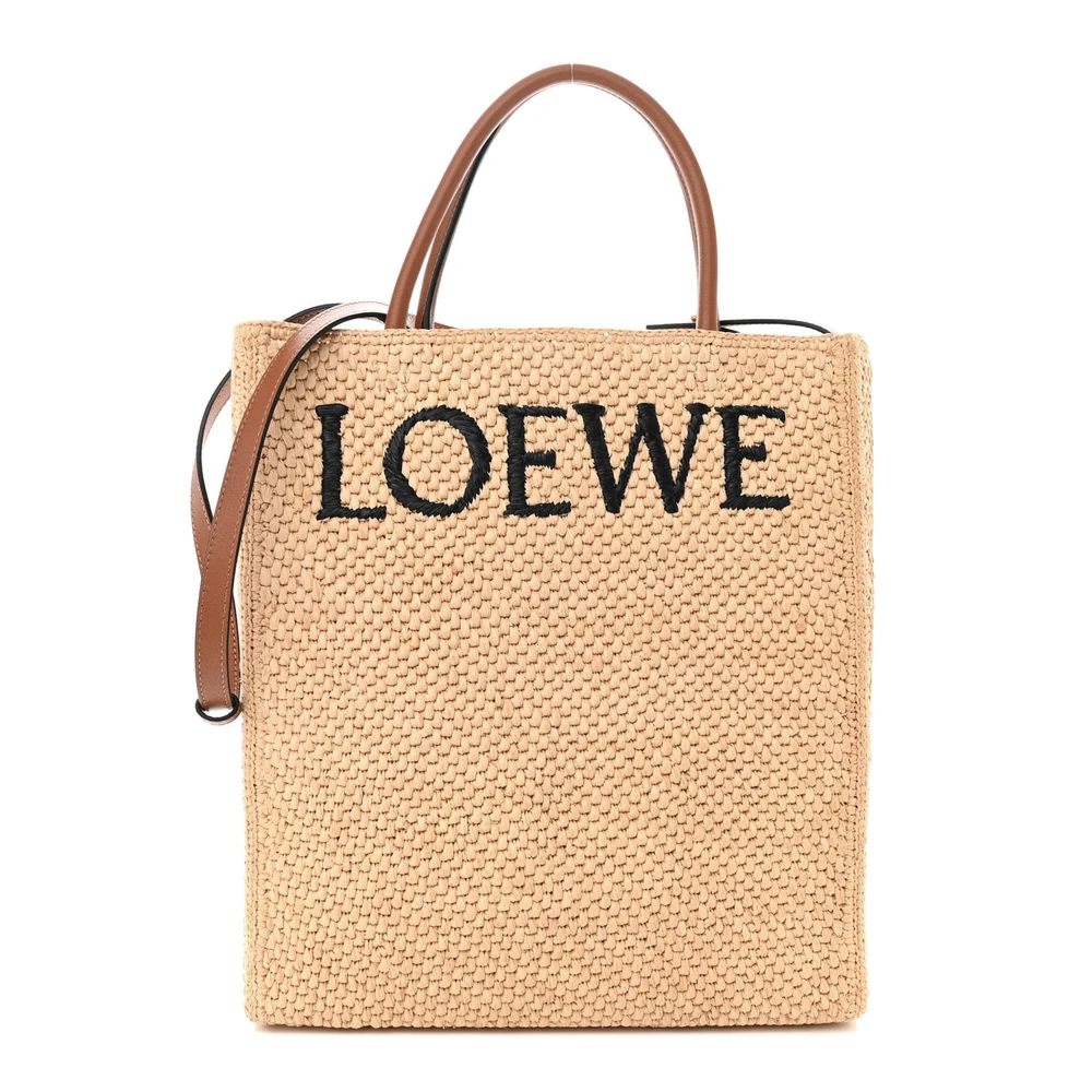 Loewe NaturalBlack Raffia & Calfskin Leather Standard A4 Tote Bag Front replica handbags