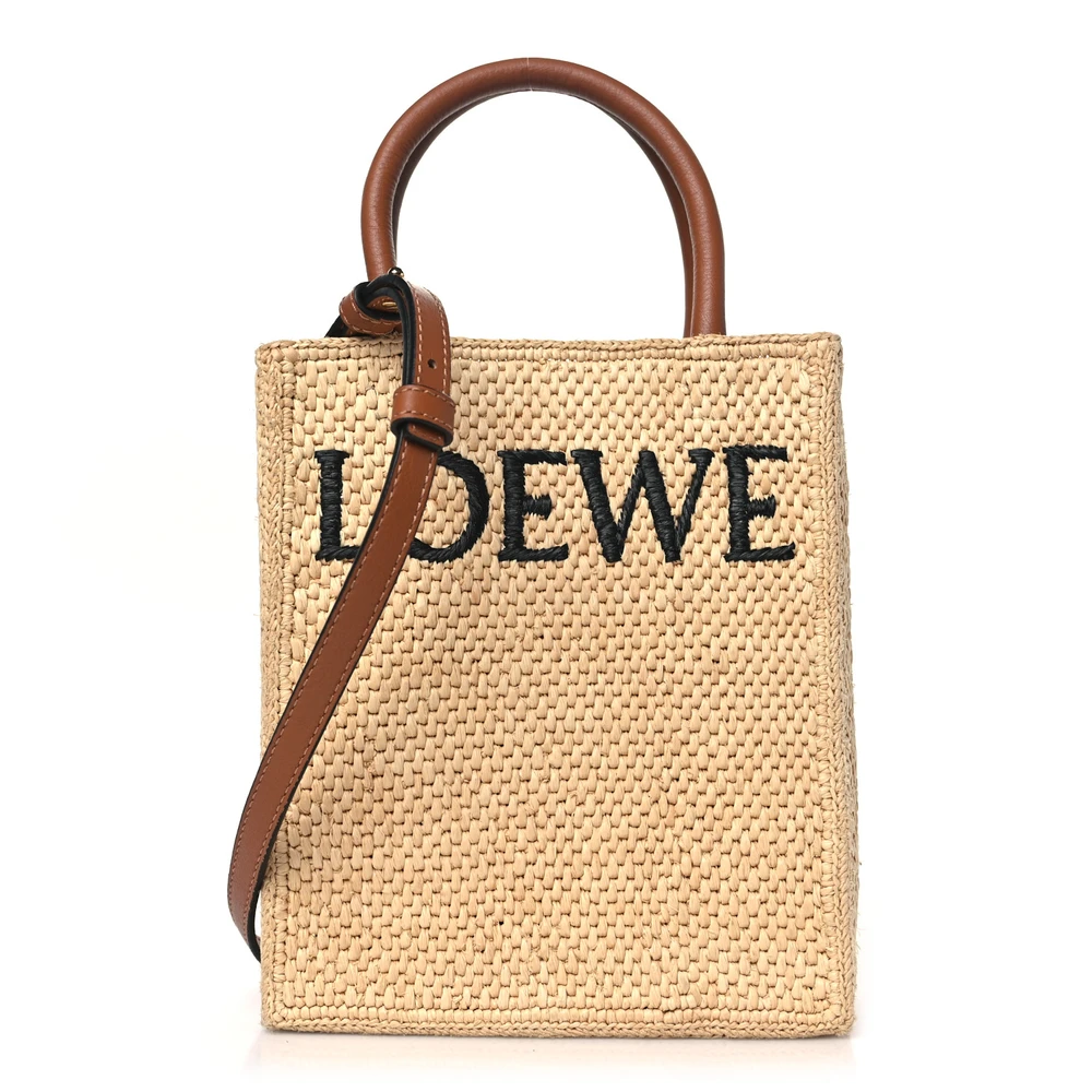 Loewe NaturalBlack Raffia & Calfskin Leather Standard Small A5 Tote Bag Front replica handbags