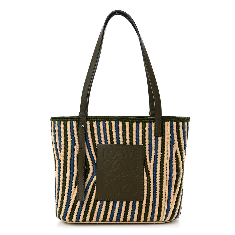 Loewe NaturalKhakiBlue Raffia Small Square Basket Tote Bag Front replica handbags