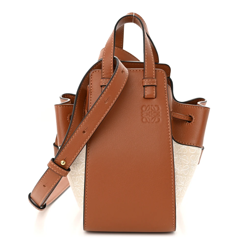 Loewe NaturalTan Calfskin Leather & Canvas Mini Hammock Shoulder Bag Front replica handbags