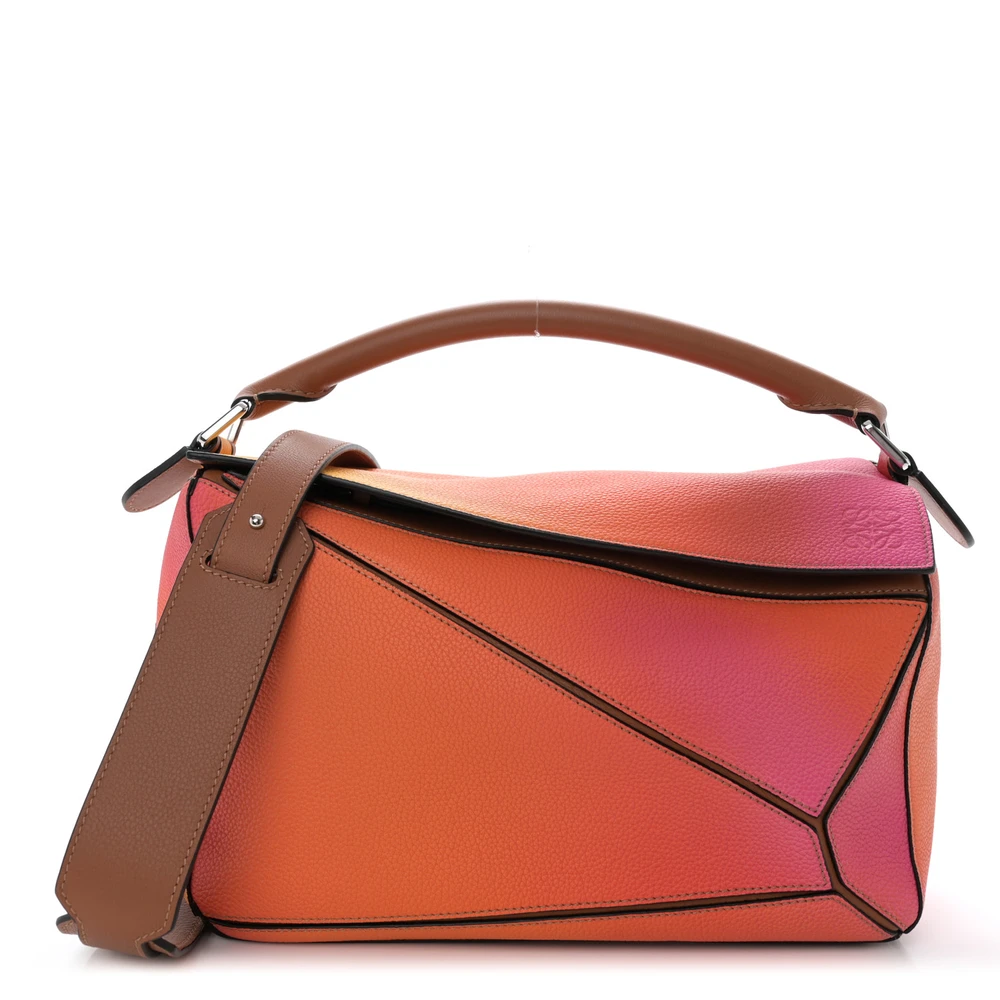 Loewe Orange Sunset Calfskin Leather Medium Puzzle Bag Front replica handbags