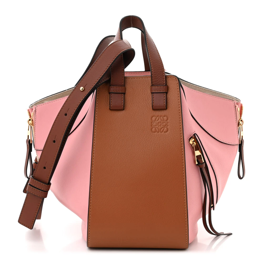 Loewe Pastel Pink Tan Calfskin Leather Small Hammock Shoulder Bag Brass Hardware Front replica handbags