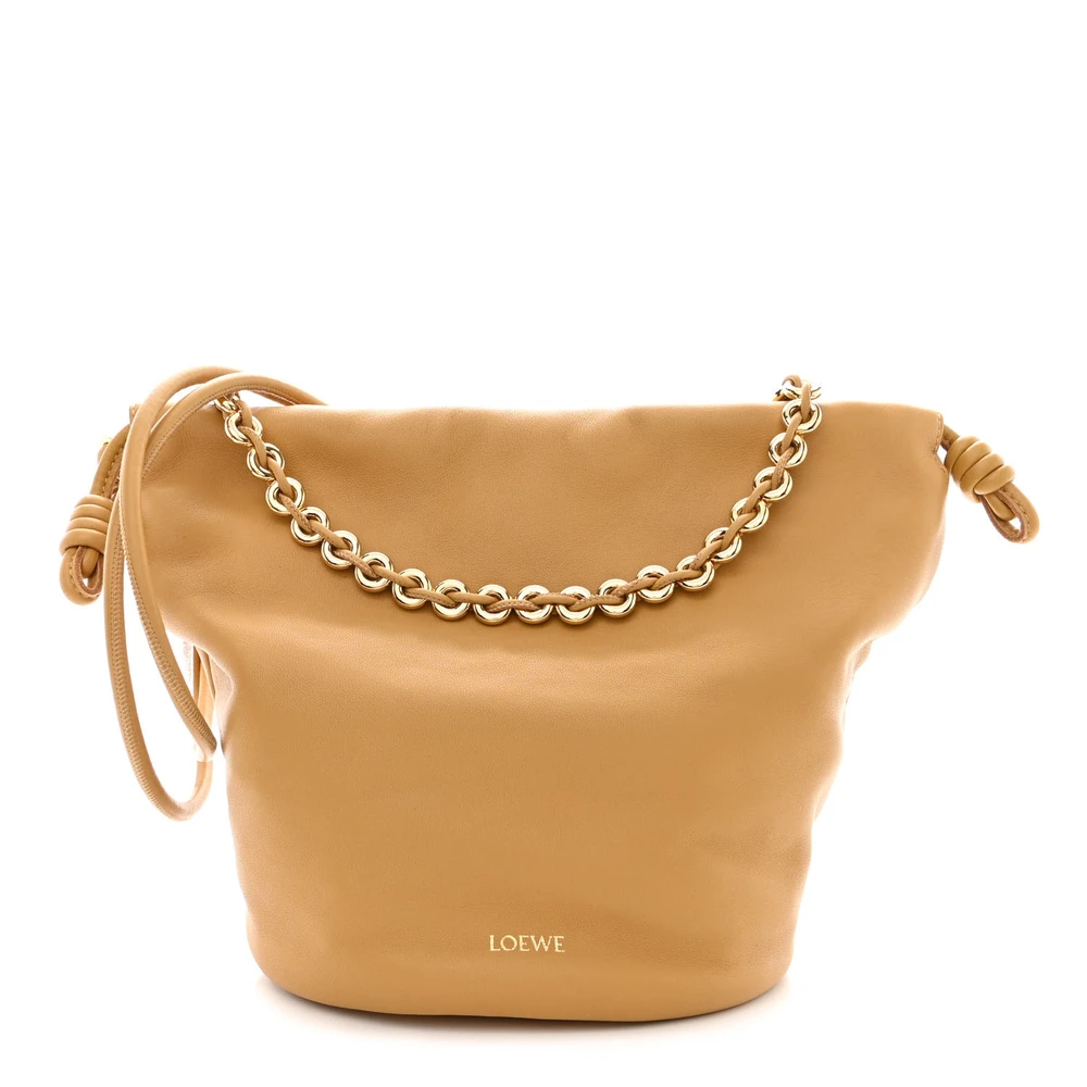 Loewe Sahara Mellow Nappa Lambskin Leather Medium Flamenco Bucket Bag Gold Hardware Front replica handbags