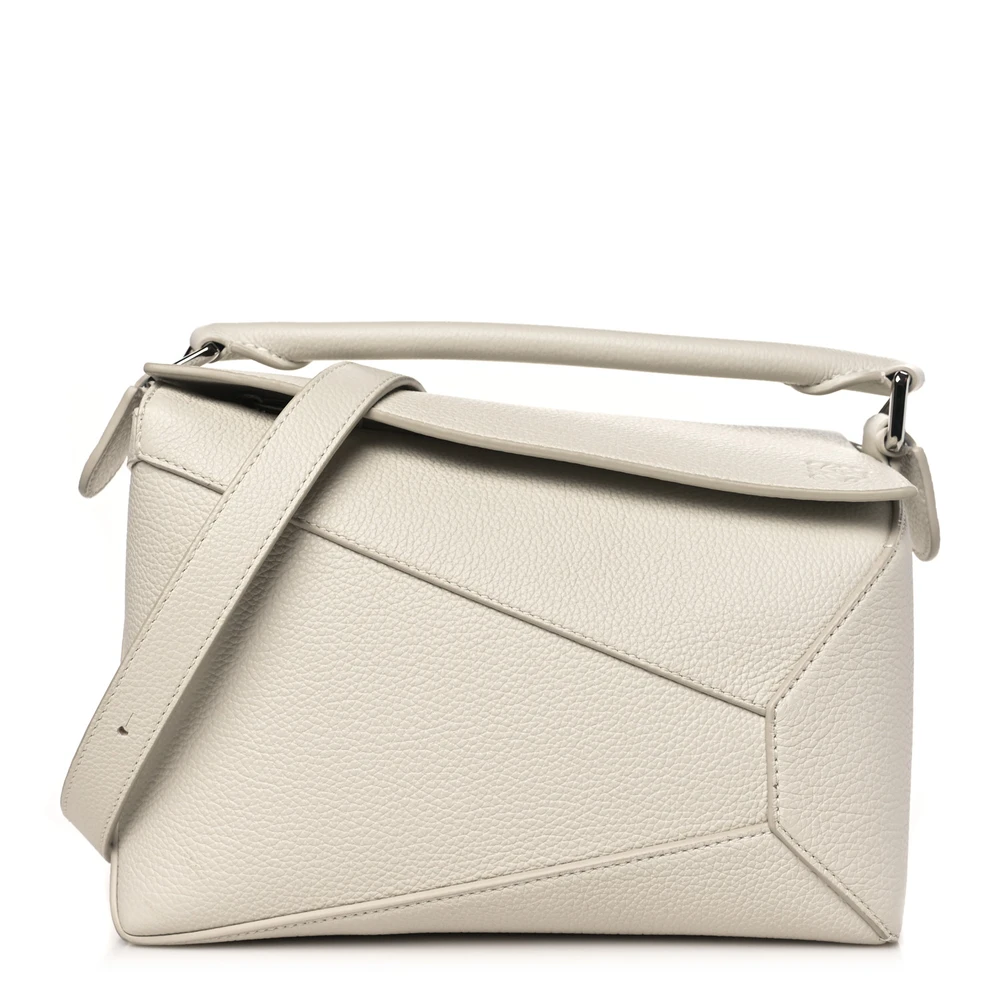 Loewe Soft White Soft Grained Calfskin Leather Small Puzzle Bag Front replica handbags
