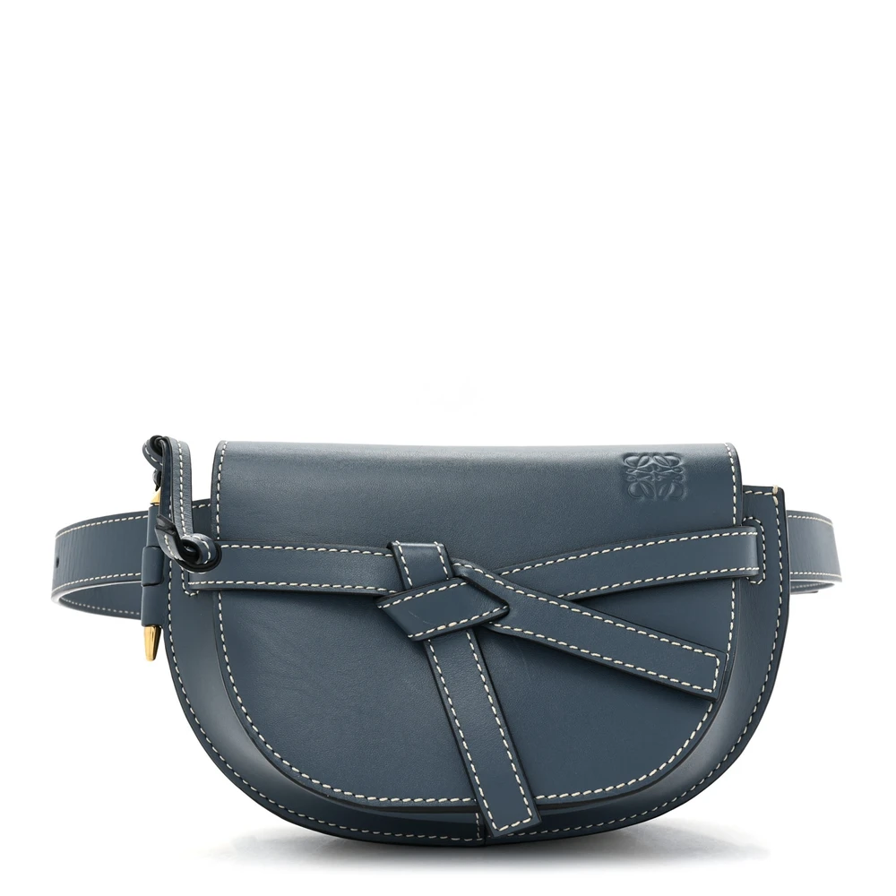 Loewe Steel Blue Calfskin Leather Mini Gate Belt Bag Front replica handbags