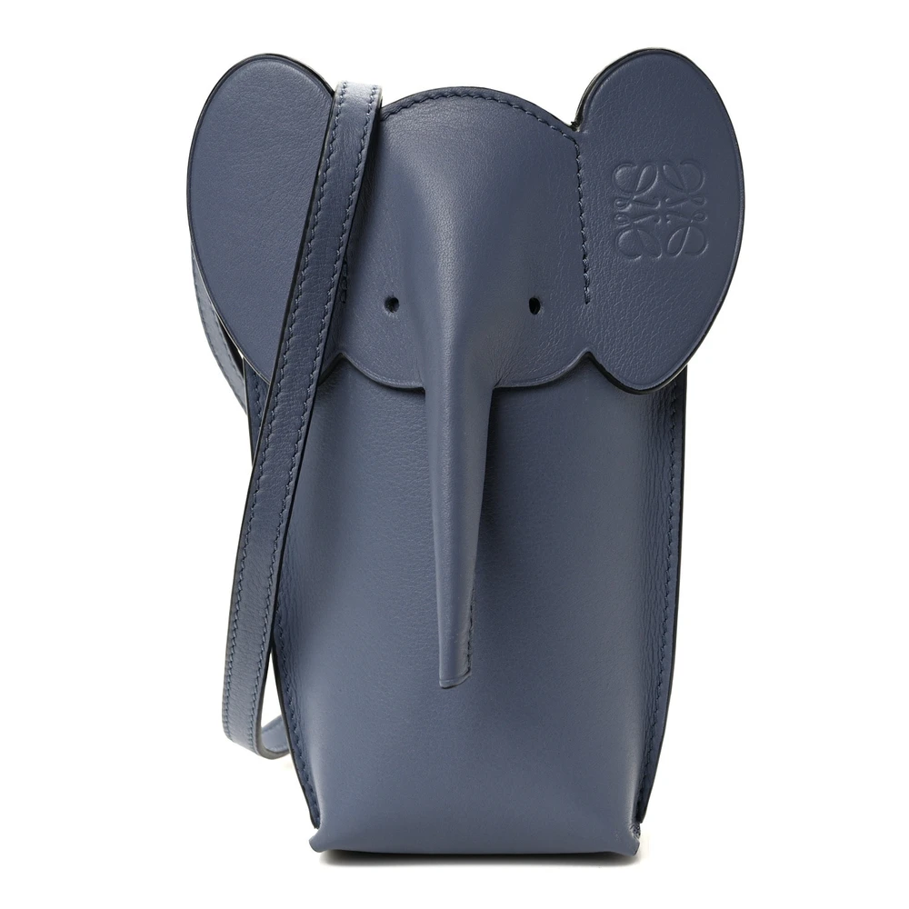 Loewe Stone Blue Calfskin Leather Small Elephant Pouch Crossbody Bag Front replica handbags