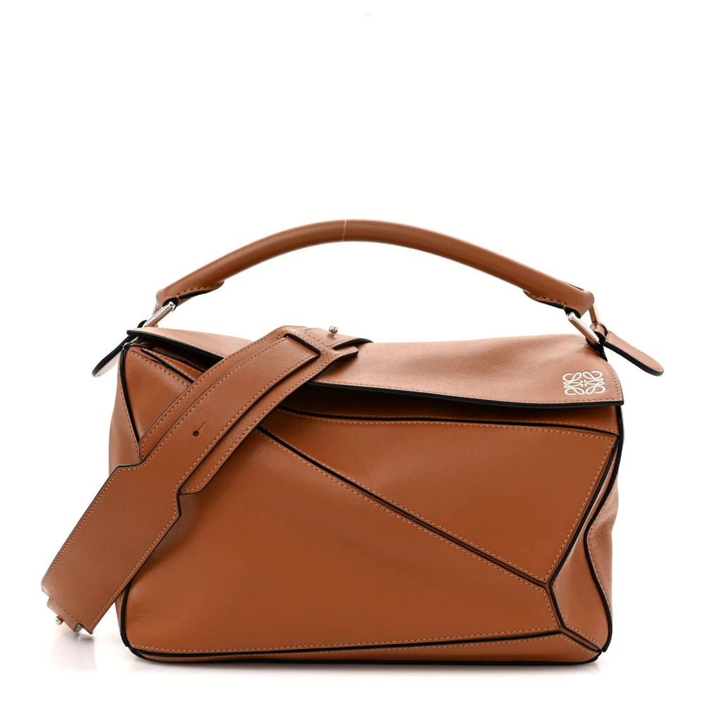 Loewe Tan Calfskin Leather Medium Puzzle Bag Front replica handbags