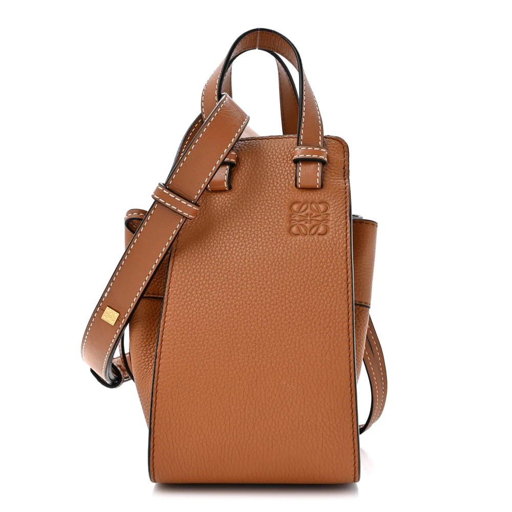 Loewe Tan Calfskin Leather Mini Hammock Shoulder Bag Gold Hardware Front replica handbags