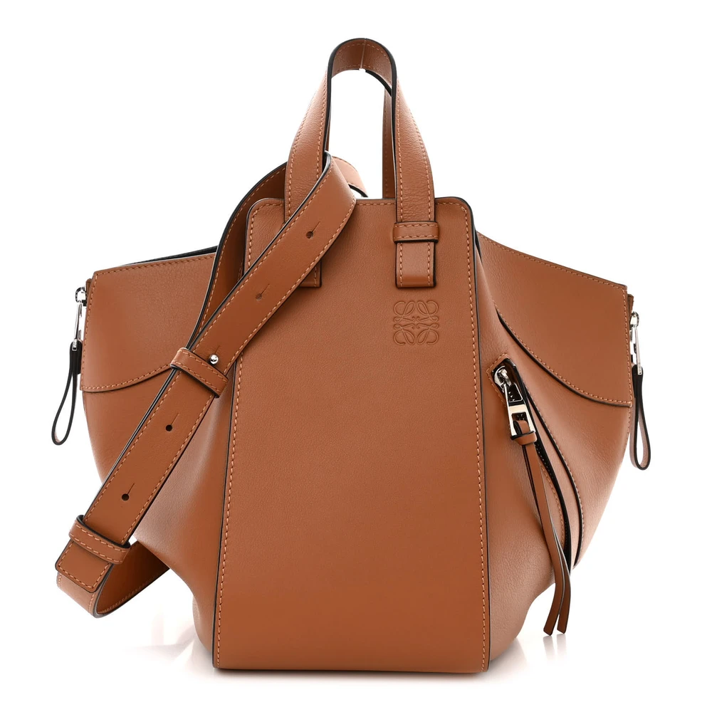 Loewe Tan Calfskin Leather Small Hammock Shoulder Bag Silver Hardware Front replica handbags