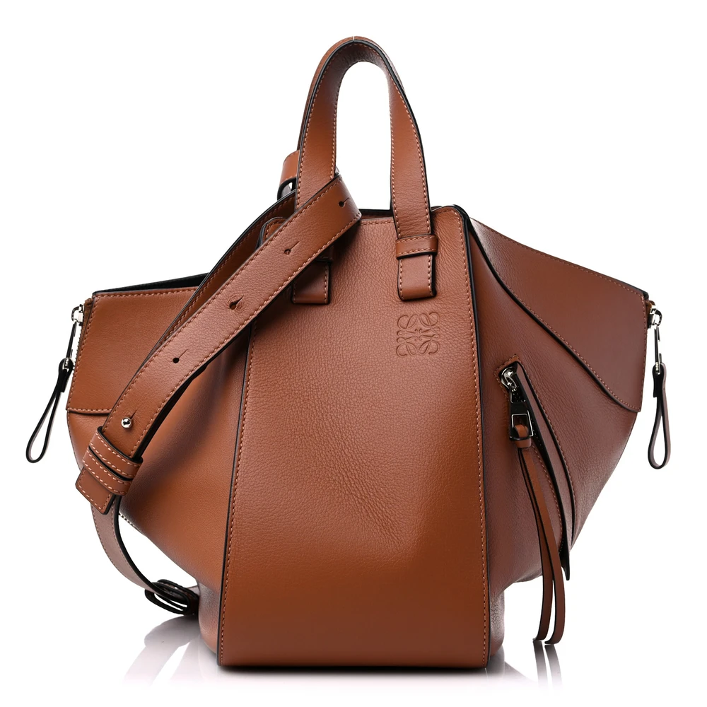 Loewe Tan Calfskin Leather Small Hammock Shoulder Bag Silver Hardware Front replica handbags