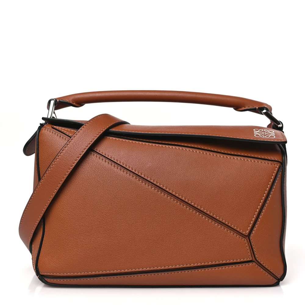 Loewe Tan Grained Calfskin Leather Small Puzzle Bag Front replica handbags
