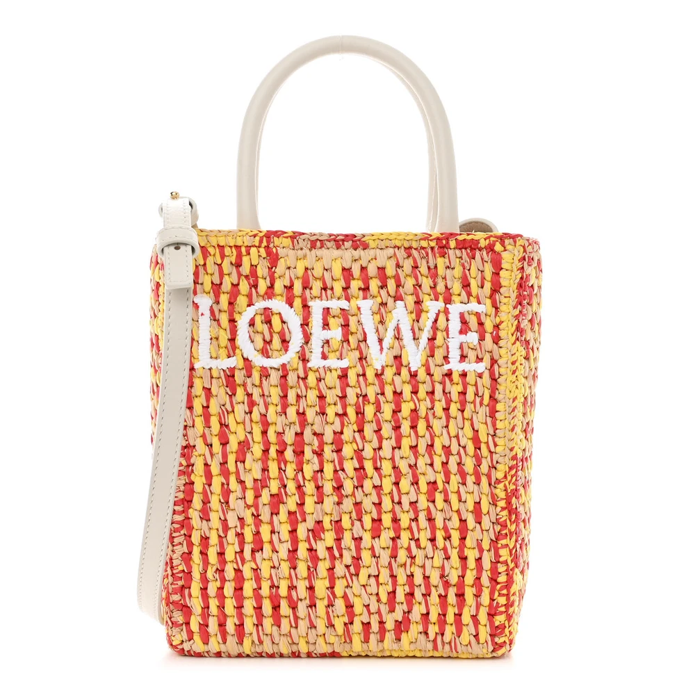 Loewe White Multicolor Raffia & Calfskin Leather Standard A5 Tote Bag Front replica handbags