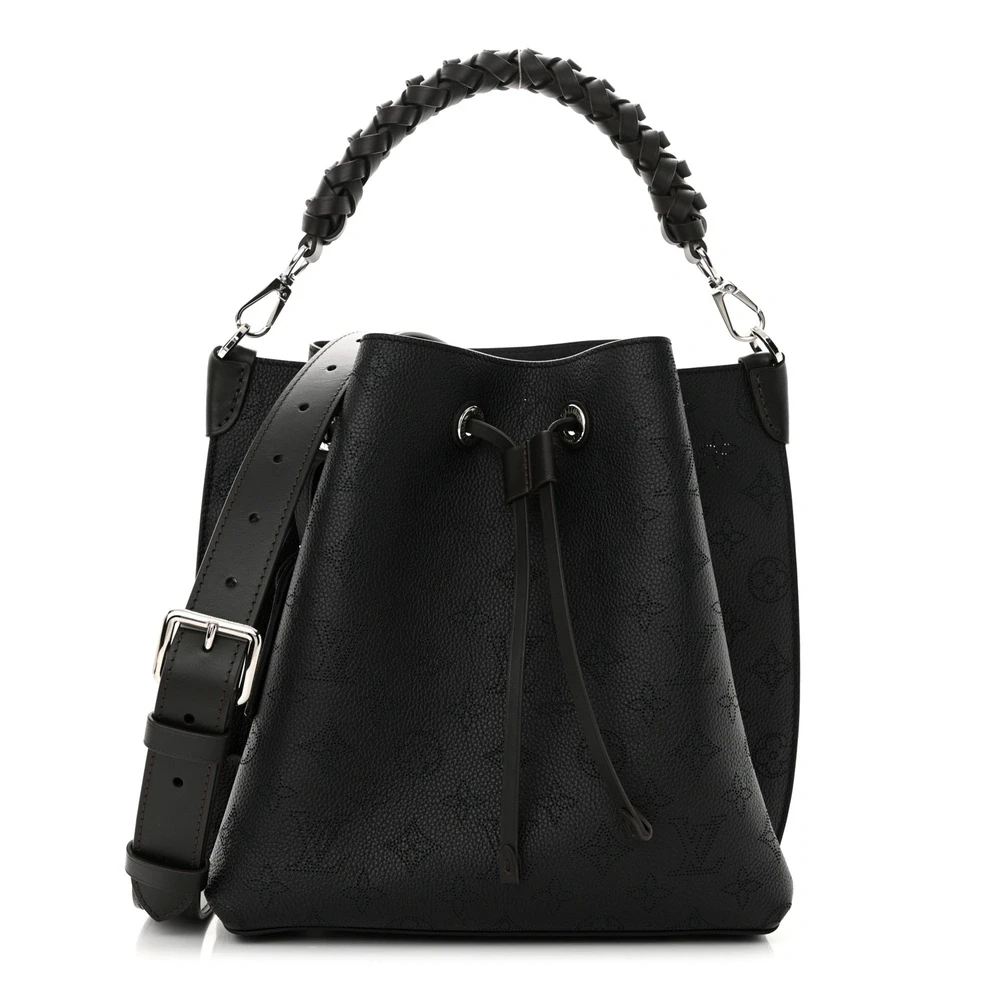 Louis Vuitton Black Mahina Leather Muria MM Silver Hardware Front replica handbags