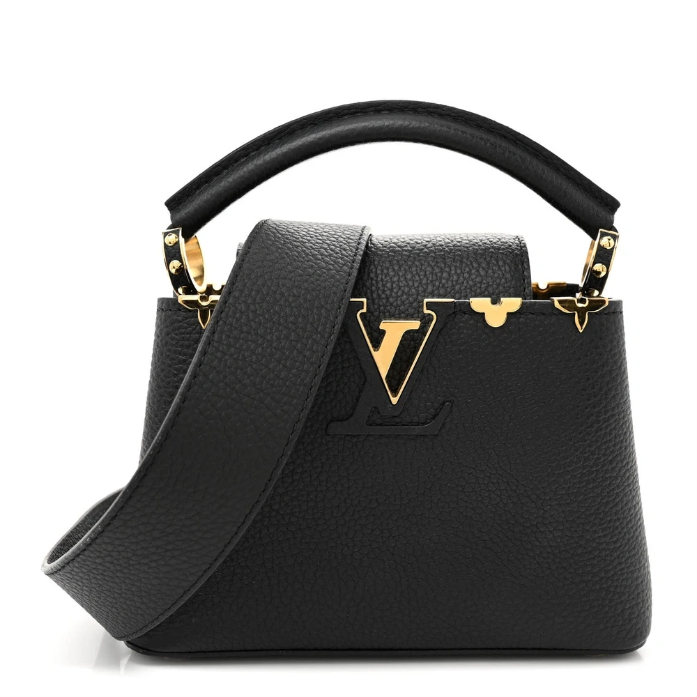 Louis Vuitton Black Taurillon Leather Embellished Flower Crown Capucines BB Gold Hardware Front replica handbags