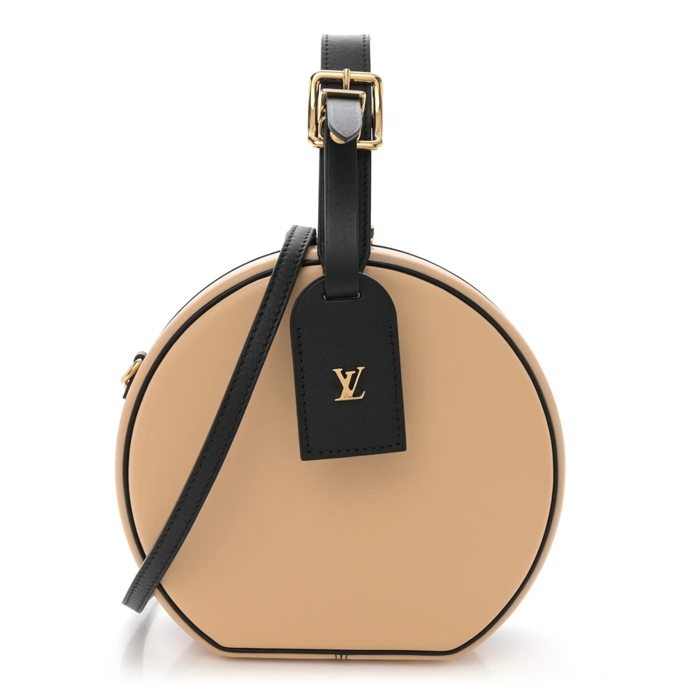 Louis Vuitton BlackBeige Calfskin Leather Petite Boite Chapeau PM Beige Interior Gold Hardware Front replica handbags