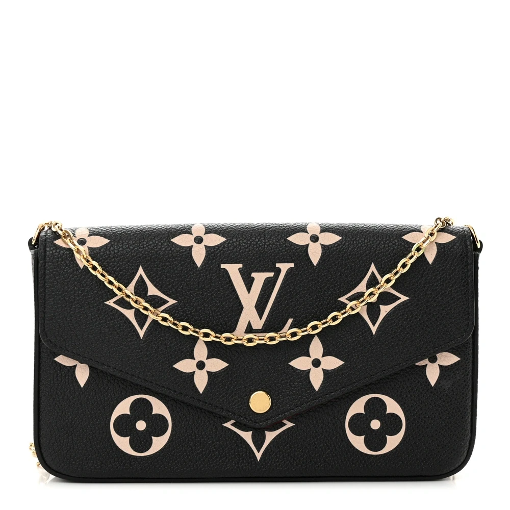Louis Vuitton BlackBeige Giant Monogram Empreinte Leather Felicie Pochette Gold Hardware Front replica handbags