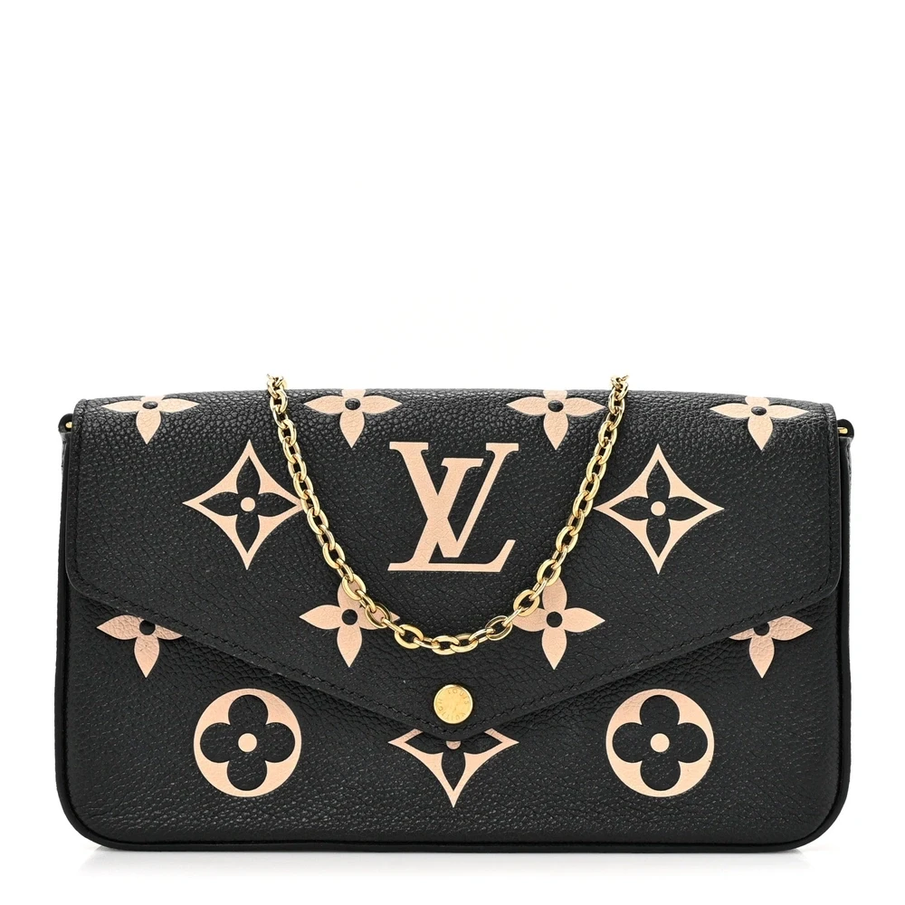Louis Vuitton BlackBeige Giant Monogram Empreinte Leather Felicie Pochette PM Gold Hardware Front replica handbags