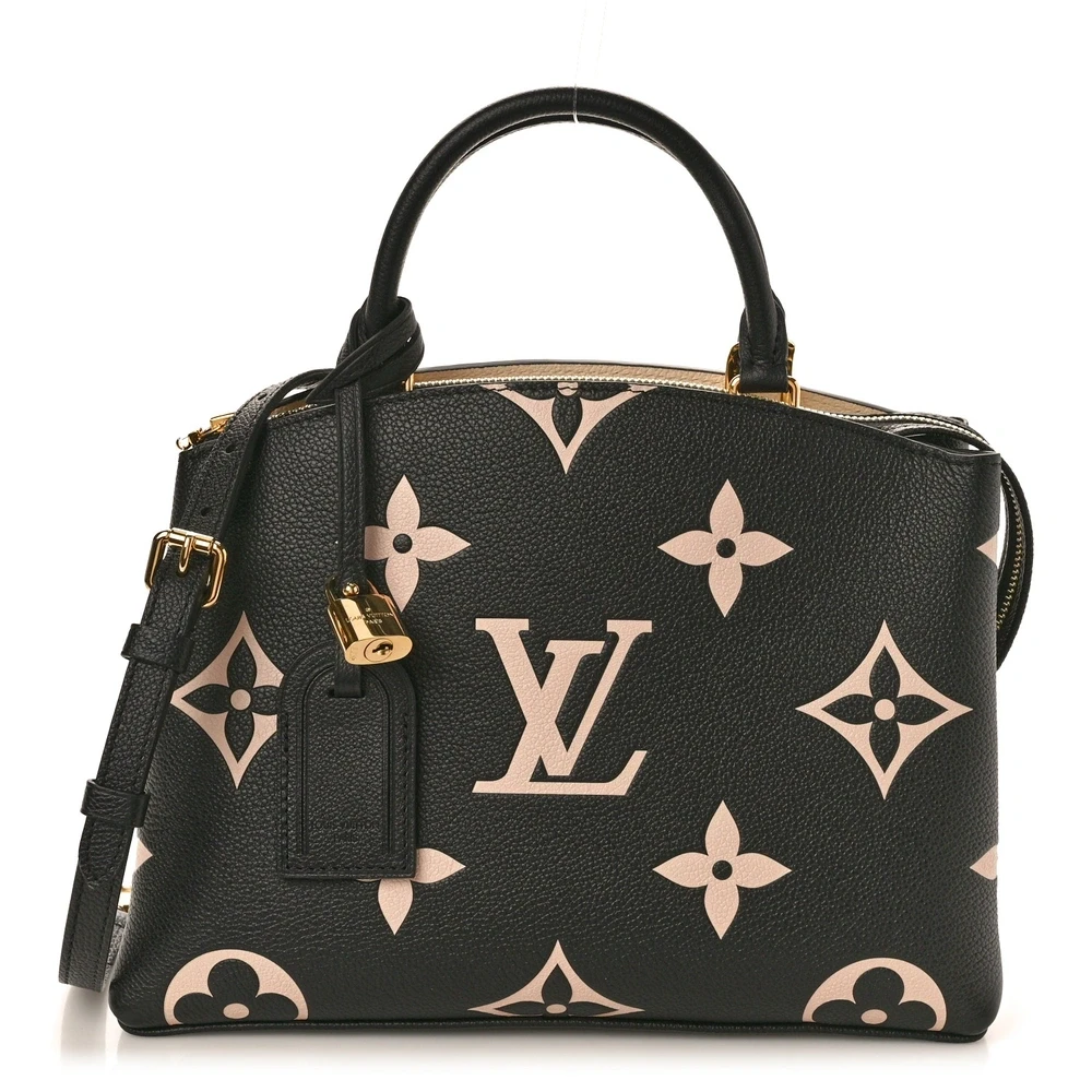 Louis Vuaitton BlackBeige Giant Monogram Empreinte Leather Petit Palais MM Gold Hardware Front replica handbags