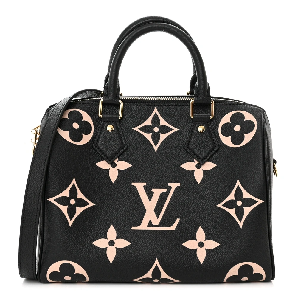 Louis Vuitton BlackBeige Giant Monogram Empreinte Leather Speedy Bandouliere 25 Gold Hardware Front replica handbags