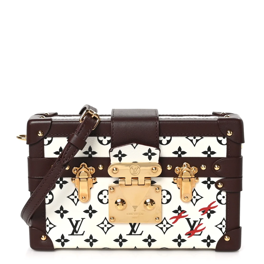 Louis Vuitton BlackWhite Monogram Canvas Petite Malle PM Brass Hardware Front replica handbags