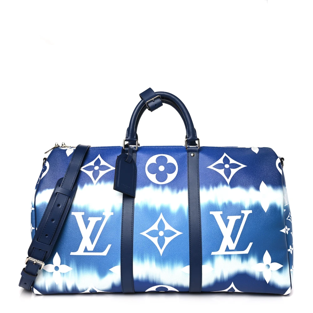 Louis Vuitton Blue Monogram Escale Canvas Keepall Bandoulière 50 Silver Hardware Front replica handbags
