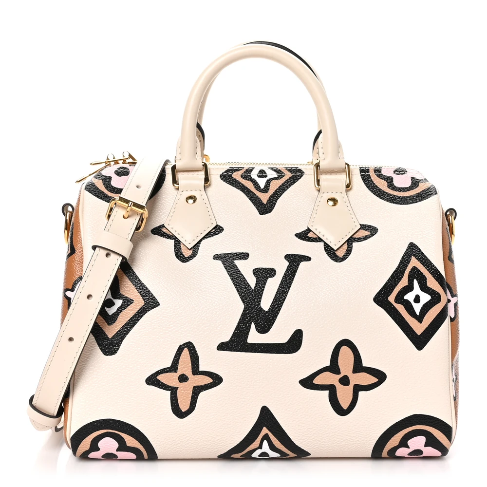 Louis Vuitton Creme Giant Monogram Canvas Wild at Heart Speedy Bandouliere 25 Gold Hardware Front replica handbags