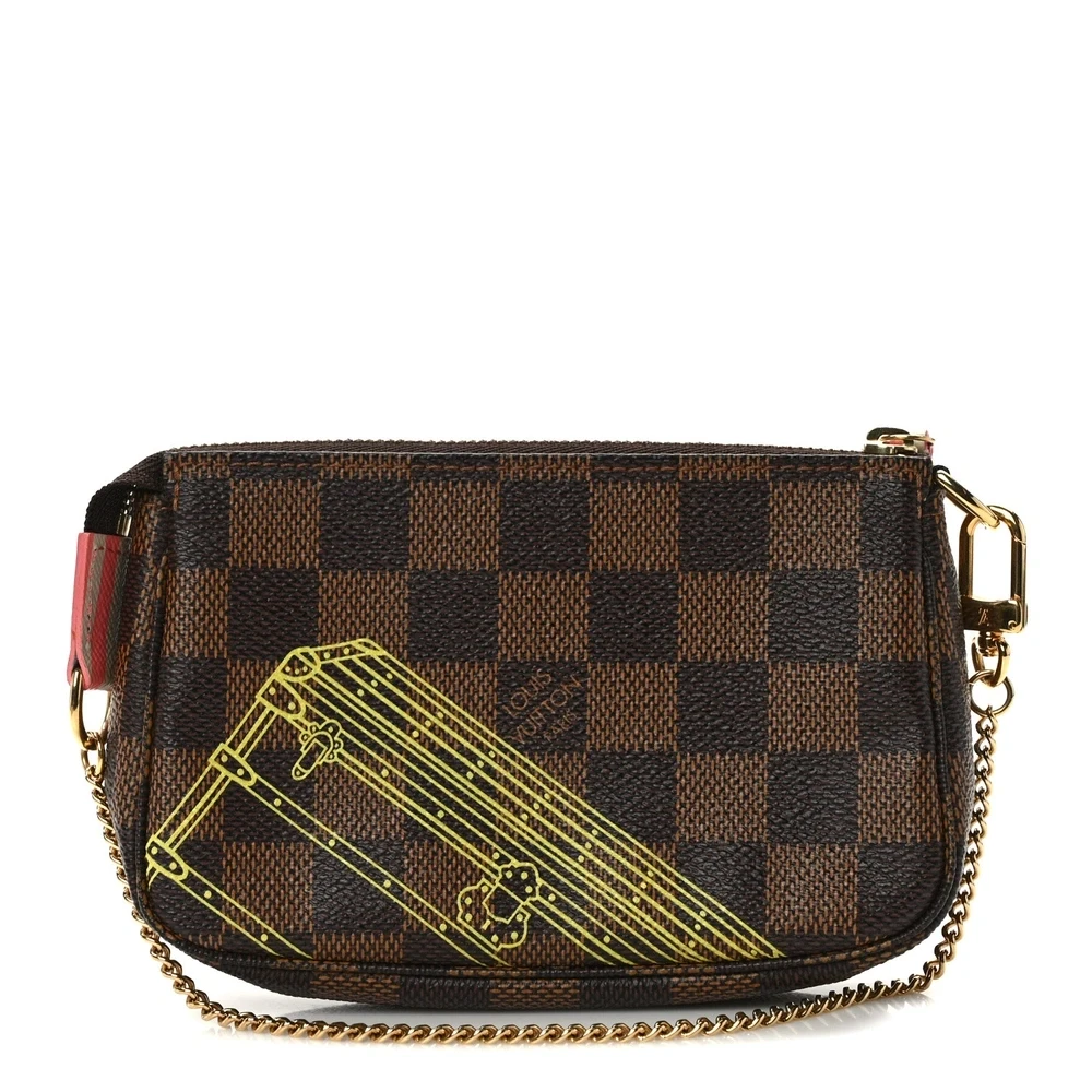 Louis Vuitton Damier Ebene Canvas 2014 Christmas Animation Mini Pochette Accessories Brass Hardware Front