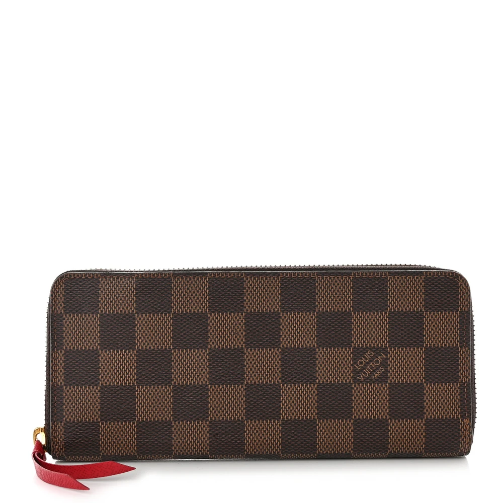 Louis Vuitton Damier Ebene Canvas Clemence Wallet Cherry Interior PM Gold Hardware Front replica handbags