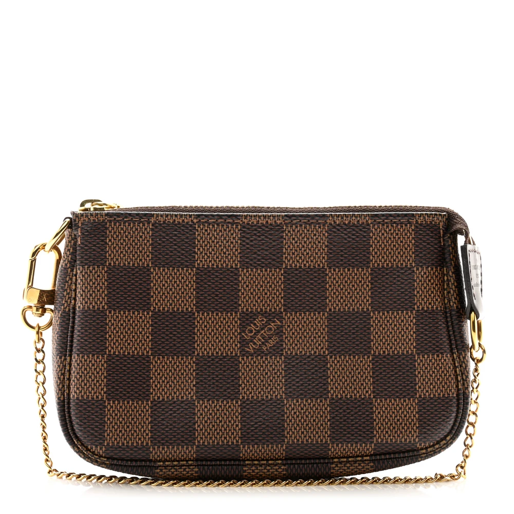Louis Vuitton Damier Ebene Canvas Mini Pochette Accessories Gold Hardware Front replica handbags