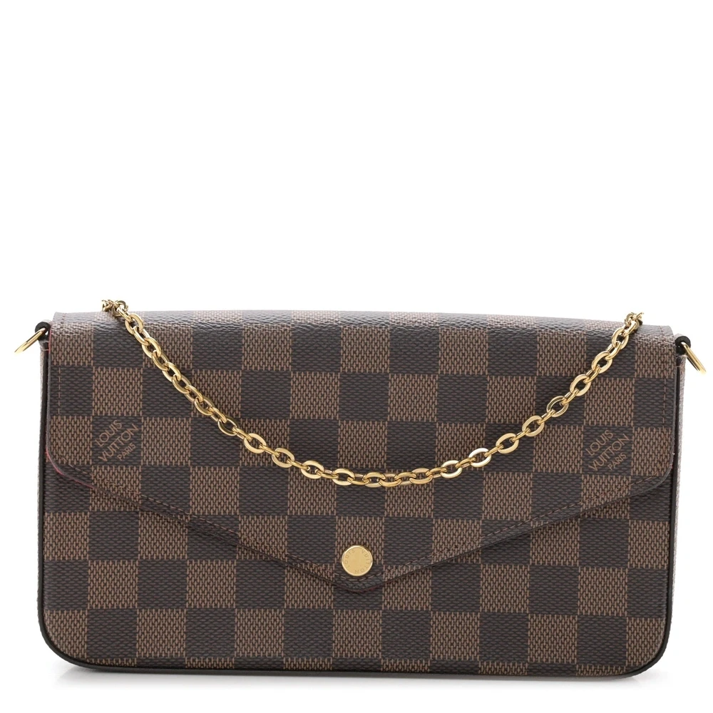 Louis Vuitton Damier Ebene Canvas Pochette Felicie Chain Wallet PM Gold Hardware Front replica handbags