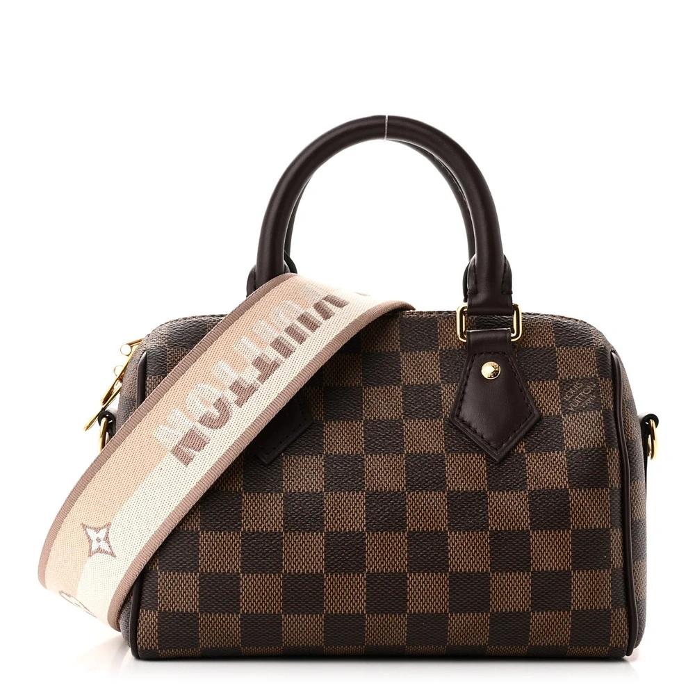 Louis Vuitton Damier Ebene Canvas Speedy Bandouliere 20 Brass Hardware Front replica handbags