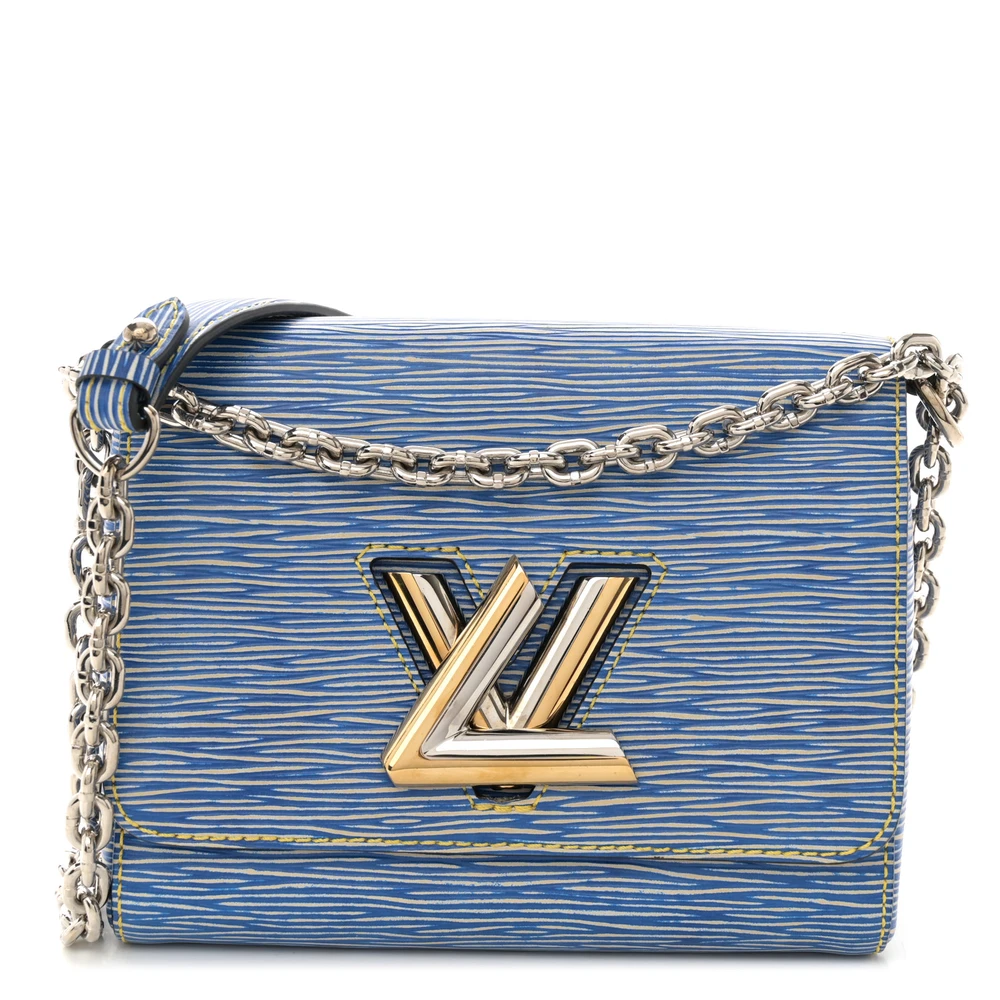 Louis Vuitton Denim Light Epi Leather Twist Shoulder Bag PM Silver Hardware Front replica handbags