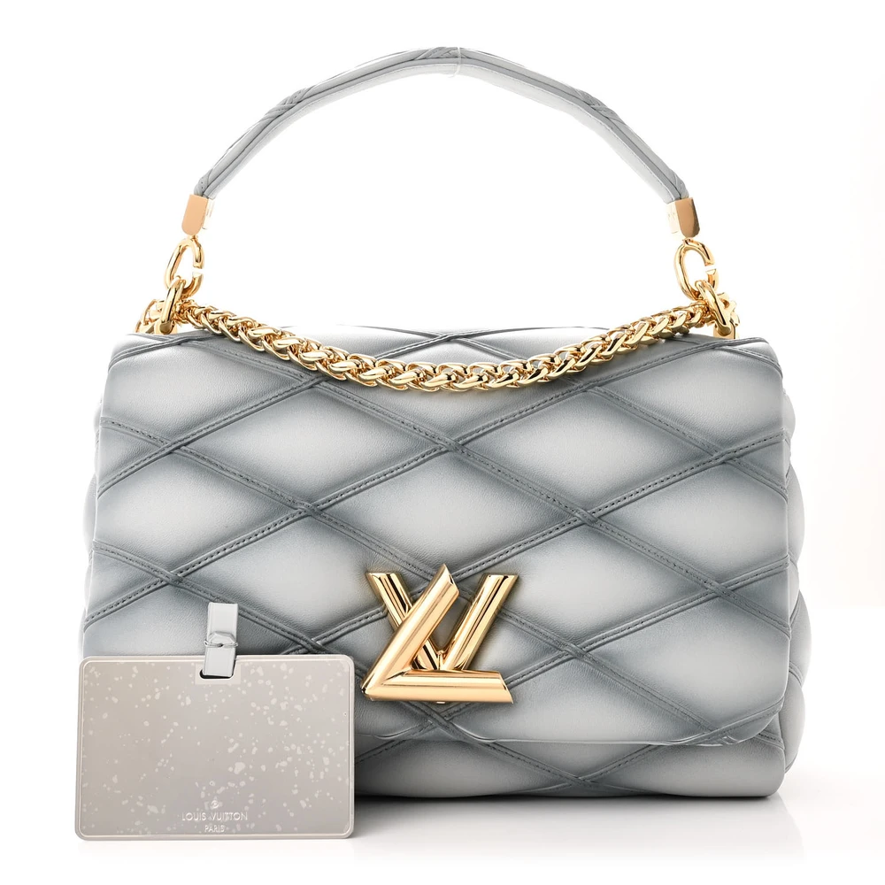 Louis Vuitton Ecume Grey Lambskin Leather Malletage Top Handle GO-14 MM Gold Hardware Front replica handbags