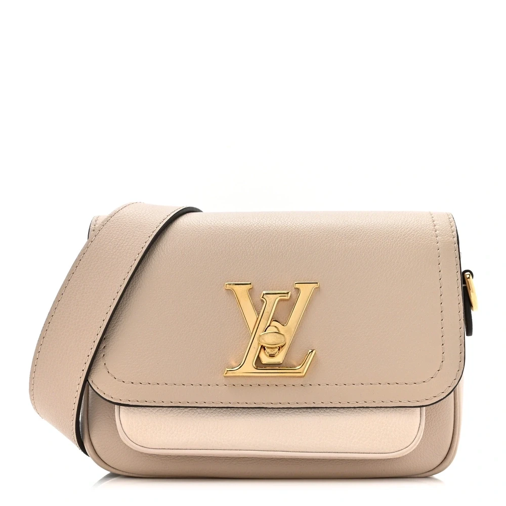 Louis Vuitton Greige Grained Calfskin Leather Lockme Tender Gold Hardware Front replica handbags