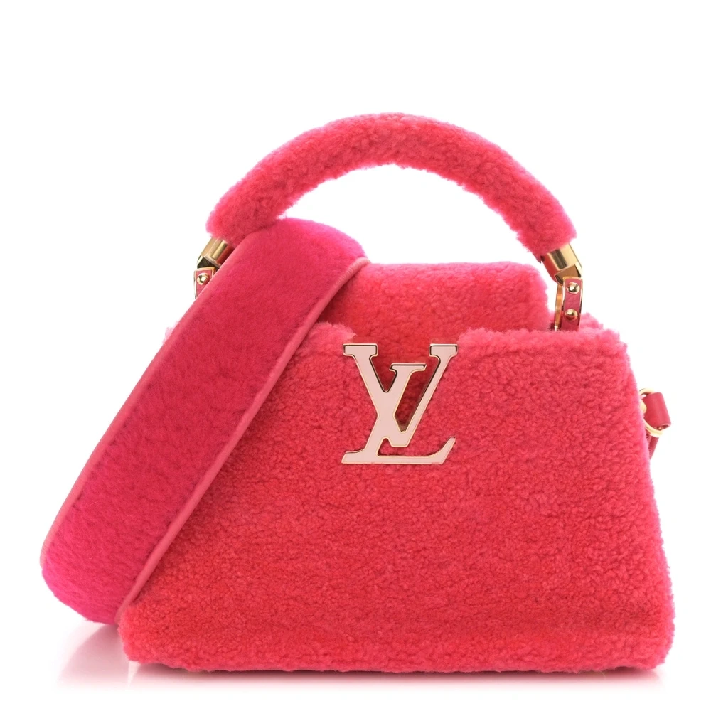 Louis Vuitton Pink Shearling & Calfskin Leather Mini Capucines Rose Gold Hardware Front replica handbags