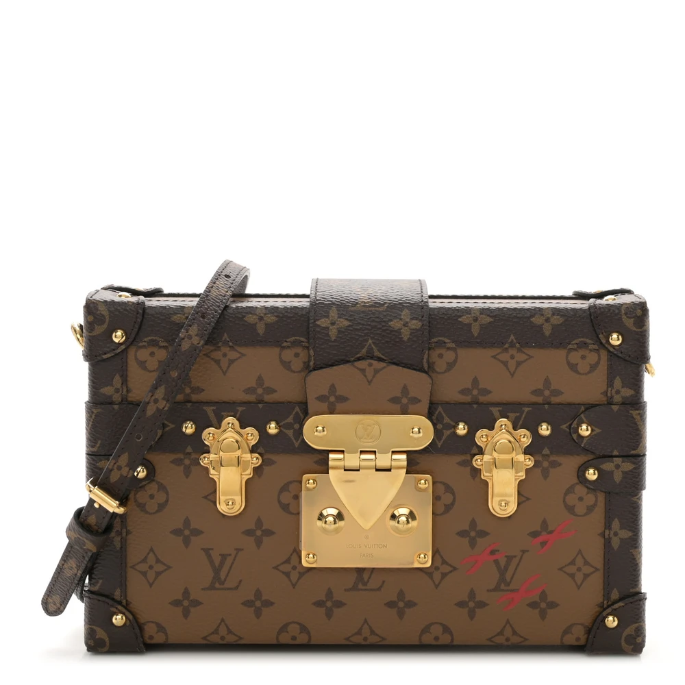 Louis Vuitton Reverse Monogram Canvas Petite Malle MM Gold Hardware Front replica handbags