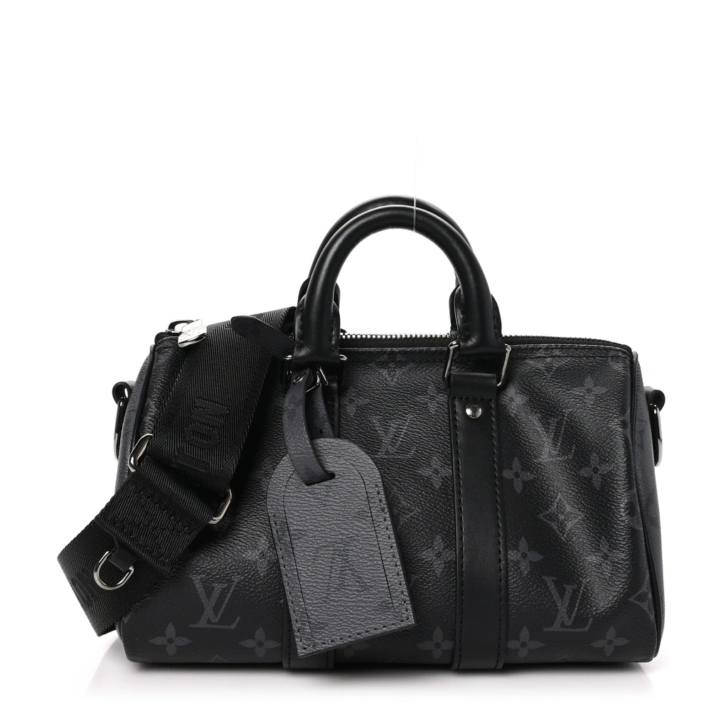 Louis Vuitton Reverse Monogram Eclipse Canvas Keepall Bandouliere 25 Silver Hardware Front replica handbags