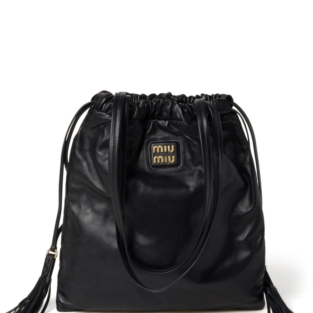 Miu Miu Black Lambskin Leather Medium Joie Leather Bag Gold Hardware Front replica handbags