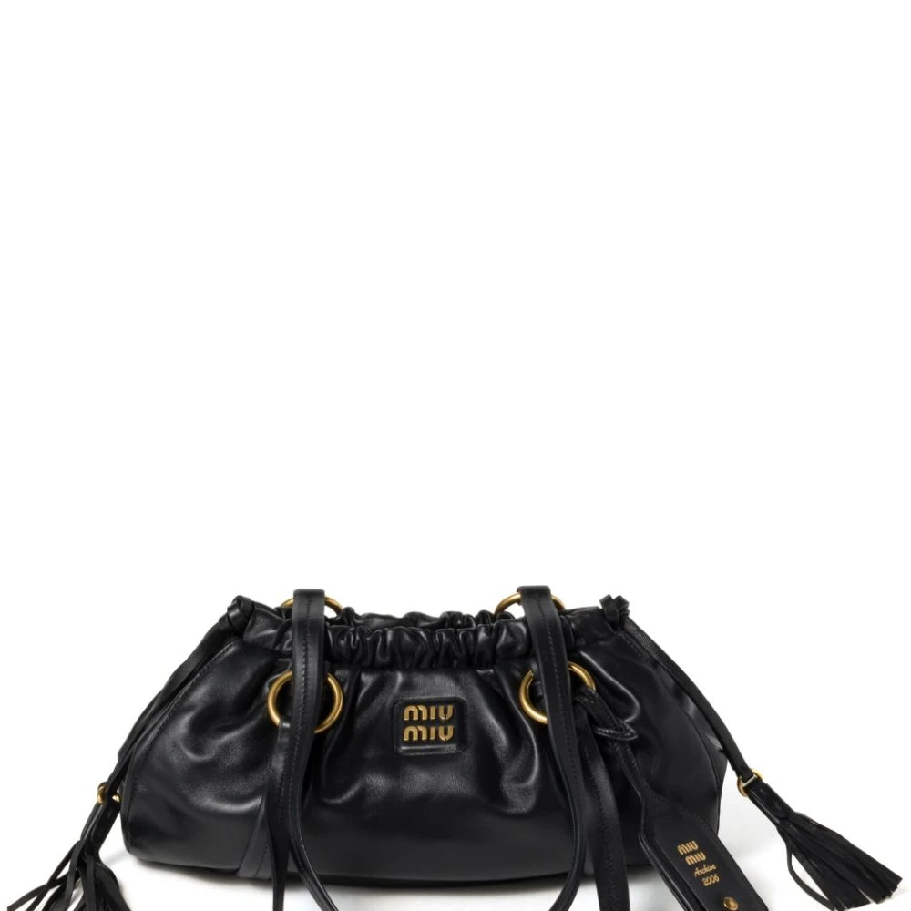 Miu Miu Black Lambskin Leather Medium Joie Shoulder Bag Gold Hardware Front replica handbags