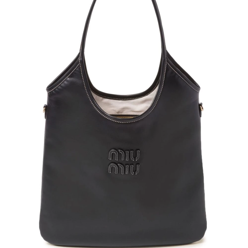 Miu Miu Black Leather Large Ivy Bag Incognito Hardware Front replica handbags