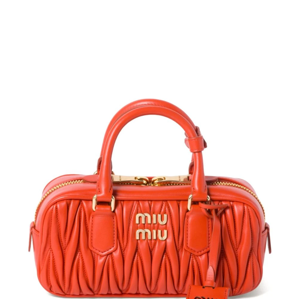 Miu Miu Black Nappa Matelasse Leather Medium Arcadie Bag Gold Hardware Front replica handbags