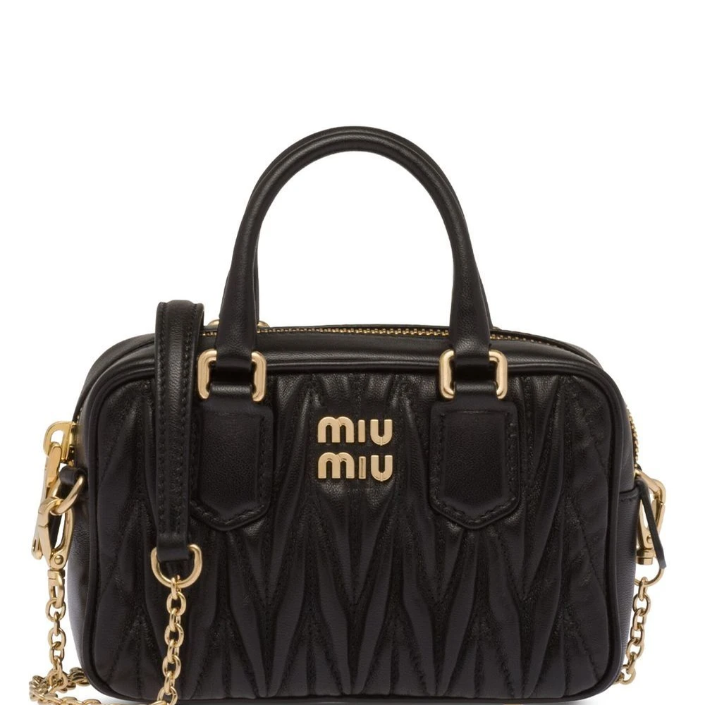 Miu Miu Black Nappa Matelasse Leather Mini Tote Bag Gold Hardware Front replica handbags