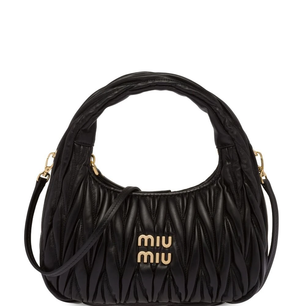 Miu Miu Black Nappa Matelasse Leather Mini Wander Shoulder Bag Gold Hardware Front replica handbags