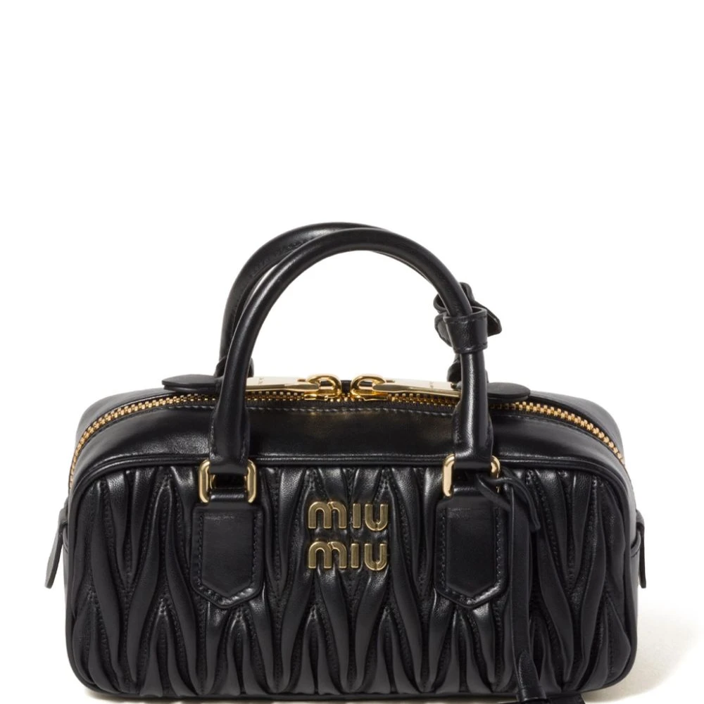 Miu Miu Black Nappa Matelasse Leather Small Arcadie Bag Gold Hardware Front replica handbags