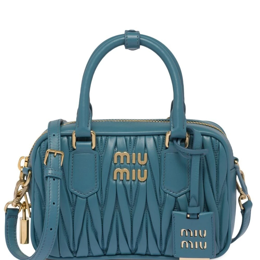 Miu Miu Blue Nappa Matelasse Leather Mini Bag Gold Hardware Front replica handbags