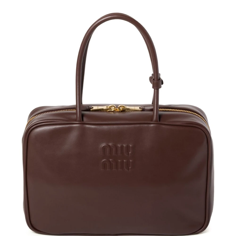 Miu Miu Briarwood Leather Medium Beau Logo Debossed Bag Front replica handbags